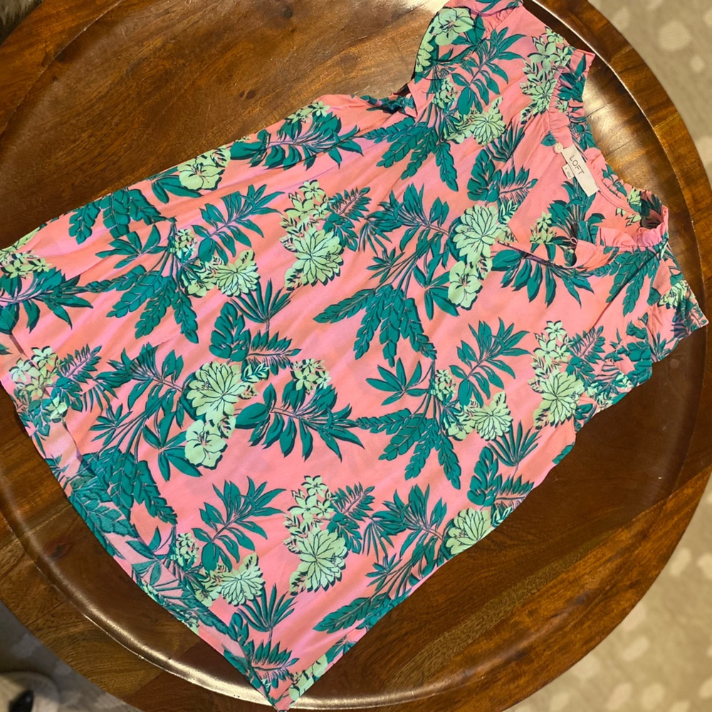NWOT LOFT Pink and Green Palm Blouse